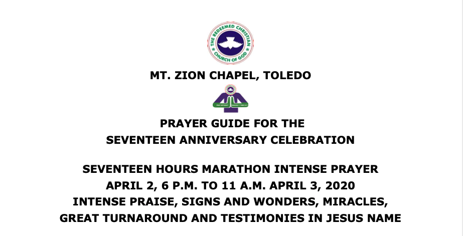 Prayer Guide For Our Seventeenth Anniversary Celebration